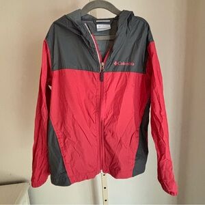 Columbia Kids Nylon Hooded Windbreaker Zip Front Jacket in Red,
